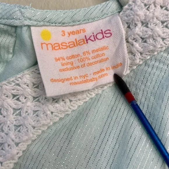 MASALA KIDS BABY Girls Maxi Dress 3 3T Mint Green Hippy Boho Dress Toddler Girl - Picture 8 of 8